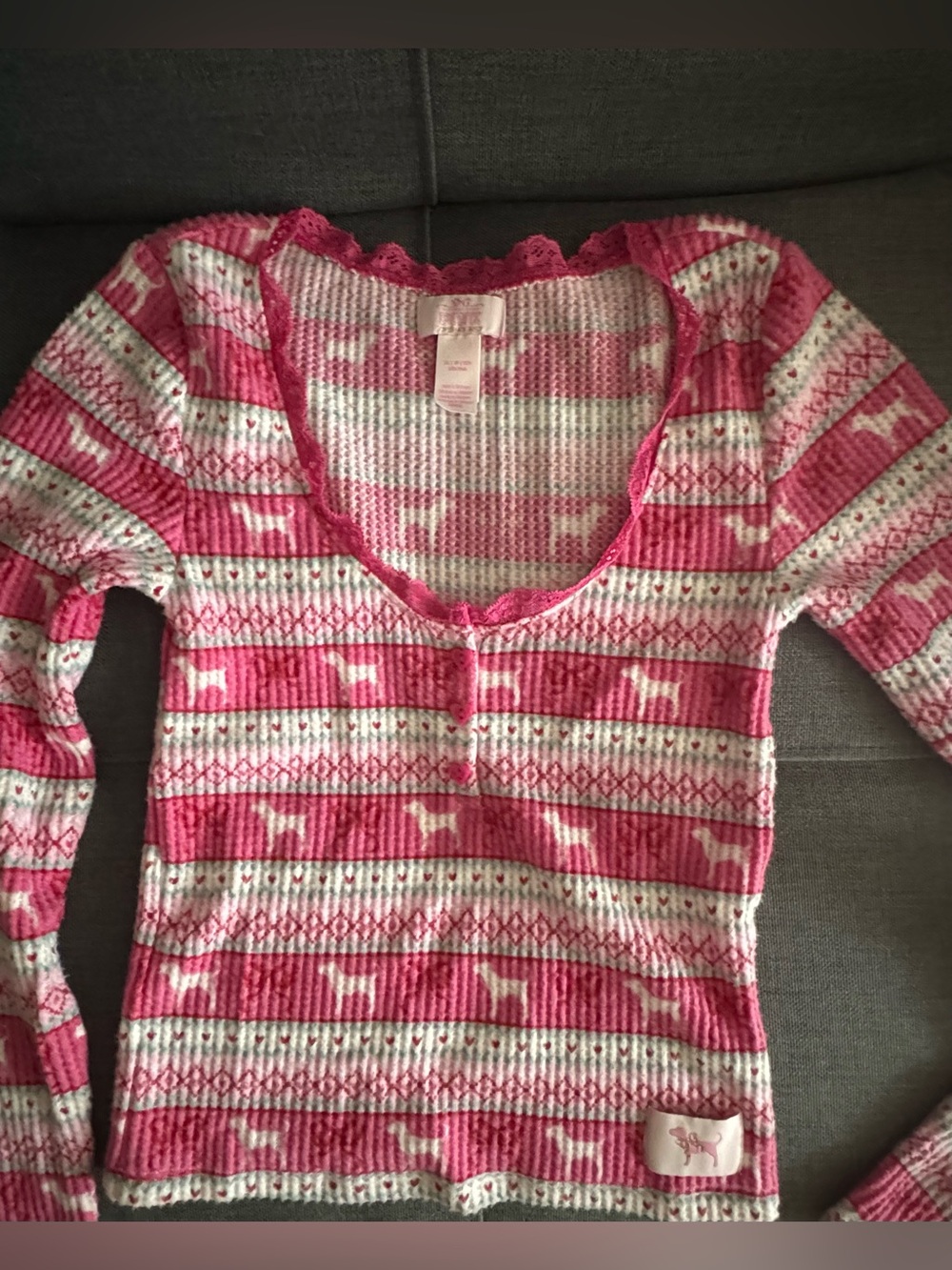 PINK x LoveShackFancy Waffle Long Pajama Set
